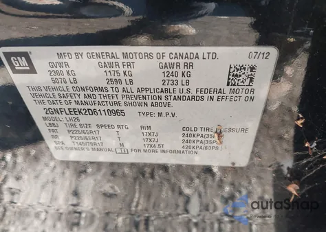 2013 Chevrolet Equinox 1Lt из США, поврежденный, VIN 2GNFLEEK2D6110965